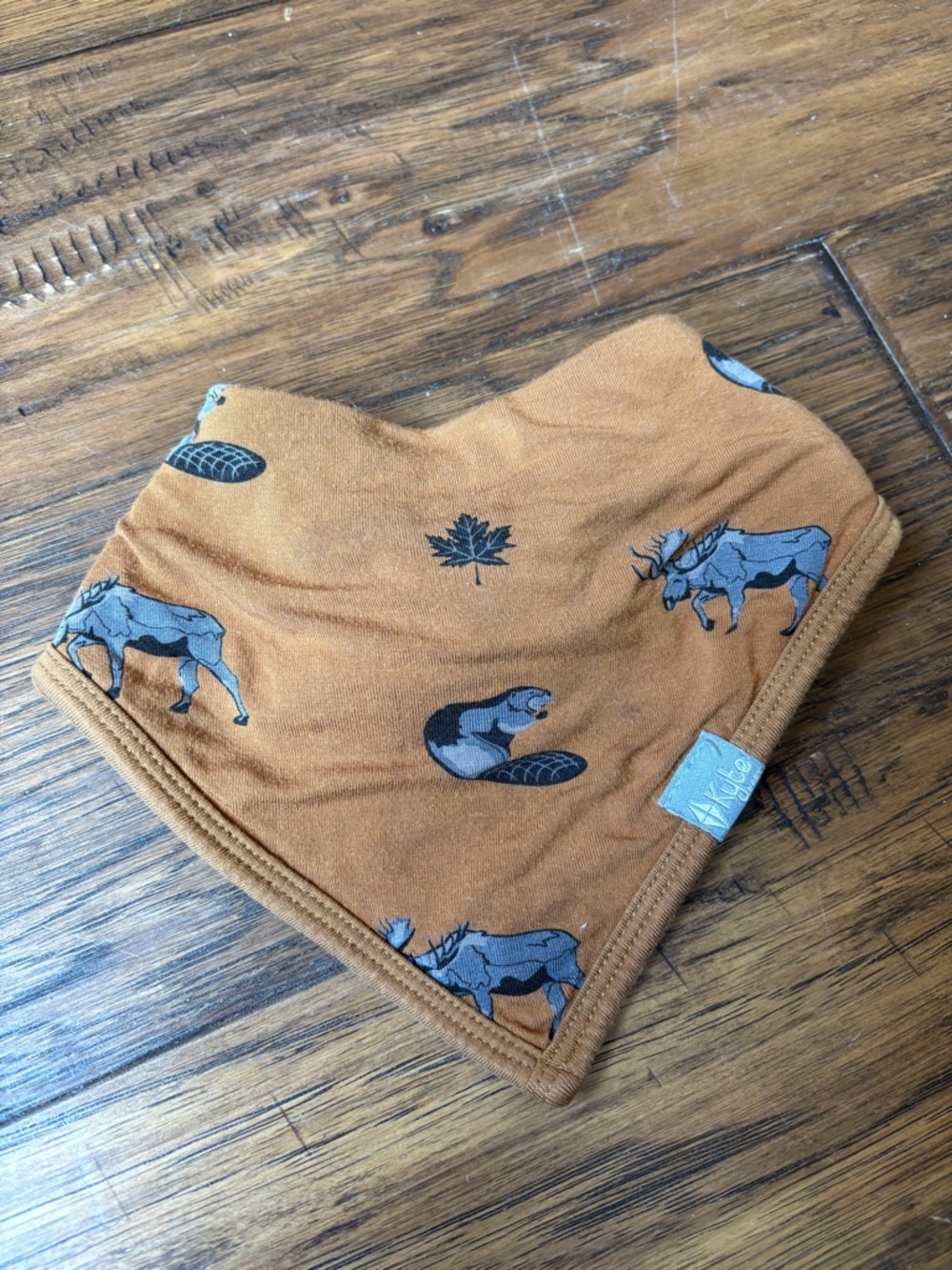 Kyte BABY Rust Brown Woodland Animal Bandana Bib with Moose & Beaver Print